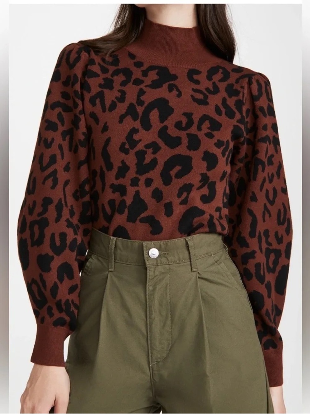 525 America Leopard Print Cinnamon‎ Terracotta Mock Neck Sweater